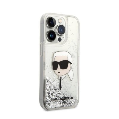 Karl Lagerfeld Liquid Glitter NFT Karl&#039;s Head - Etui iPhone 14 Pro (srebrny)
