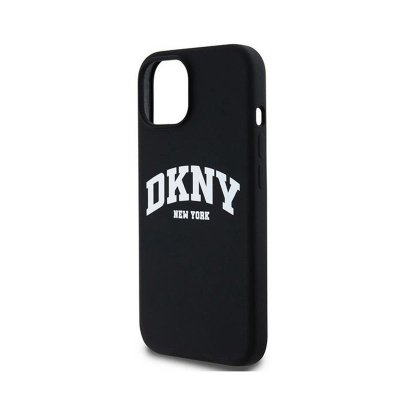 DKNY Liquid Silicone White Printed Logo MagSafe - Etui iPhone 14 / 15 / 13 (czarny)