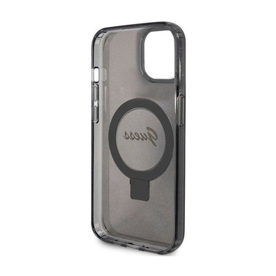 Guess Ring Stand Script Glitter MagSafe - Etui iPhone 15 (czarny)