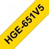 Taśma Brother HGE-651, czarny druk/żółty podkład, 8m, 24mm, 5 SZT. W OPAKOWANIU, CENA ZA HGE651V5