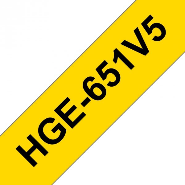 Taśma Brother HGE-651, czarny druk/żółty podkład, 8m, 24mm, 5 SZT. W OPAKOWANIU, CENA ZA HGE651V5