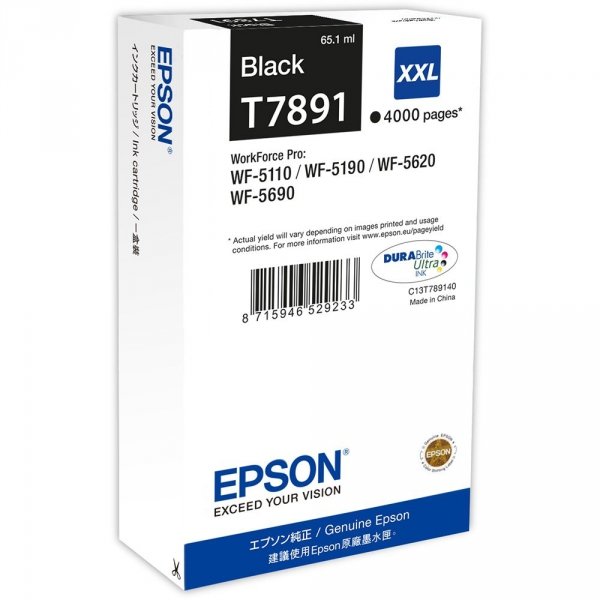 Epson oryginalny Wkład atramentowy / tusz C13T789140. T789. XXL. black. 4000s. 65ml. 1szt. Epson WorkForce Pro WF-5620DWF. WF-5110DW. WF-5690DWF C13T789140