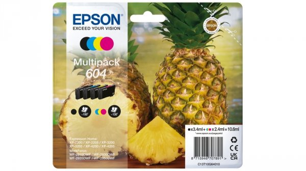 Tusz EPSON C13T10G64010, T10G640, 604, CMYK, 500s, 3x2.4/3.4ml, Epson XP-2200, XP-3200, XP-4200, WF-2930DWF, WF-2