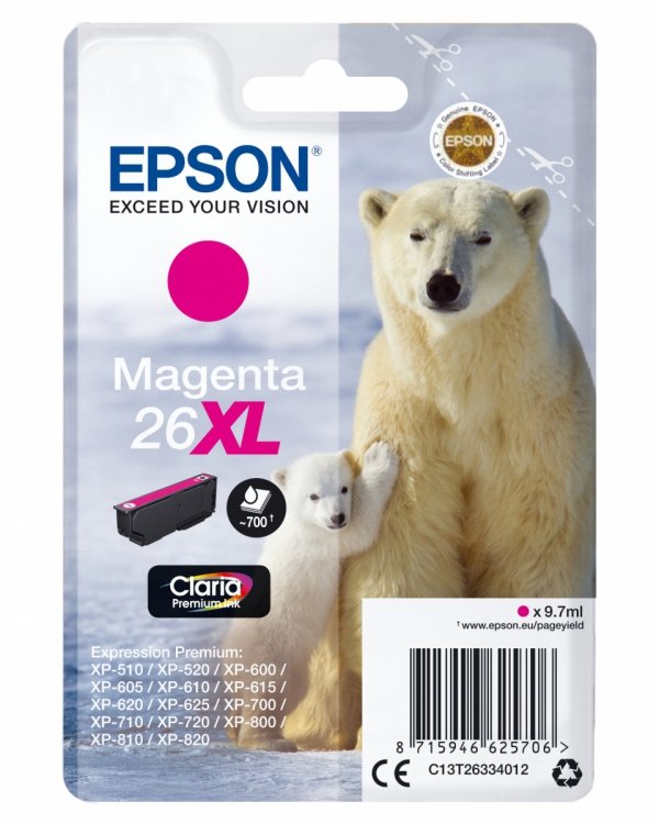 Tusz EPSON C13T26334012, T263340, 26XL, magenta, 9,7ml, Epson Expression Premium XP-800, XP-700, XP-600