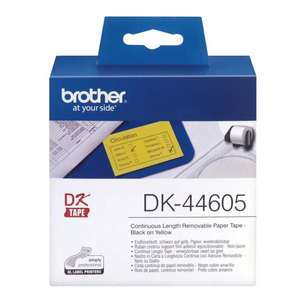 Brother rolki papierowe 62mm x 30.48m. żółta. 1 szt.. DK44605. do drukowania etykiet DK44605