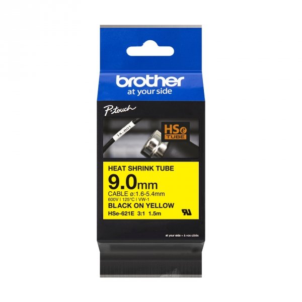 Taśma Brother HSE-621E, czarny druk/żółty podkład, 1.5m, 9mm