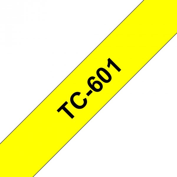 Taśma Brother TC-601. czarny druk/żółty podkład. laminowane. 7.7m. 12mm TC601