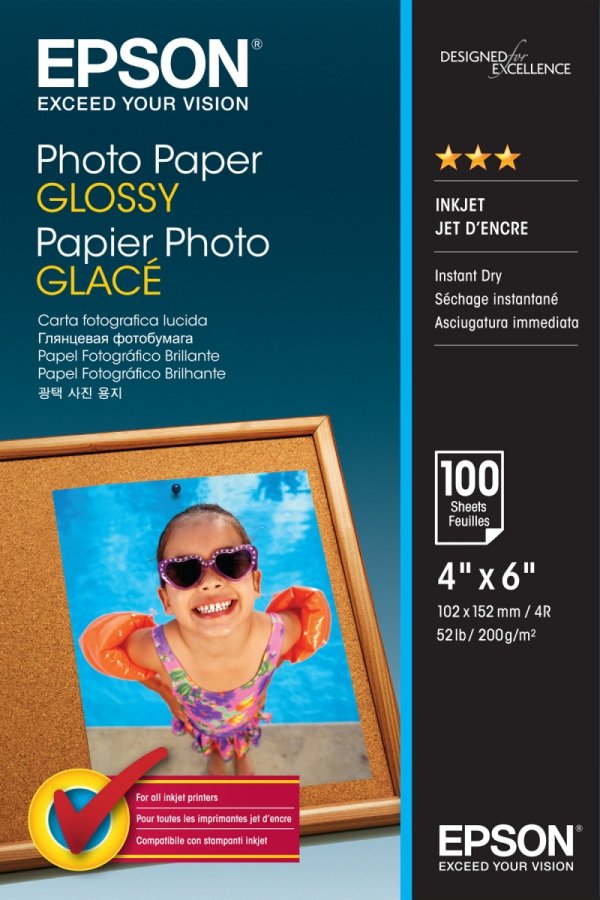 Epson Photo Paper, foto papier, połysk, biały, 10x15cm, 4x6&quot;, 200 g/m2, 100 szt., C13S042548, atrament