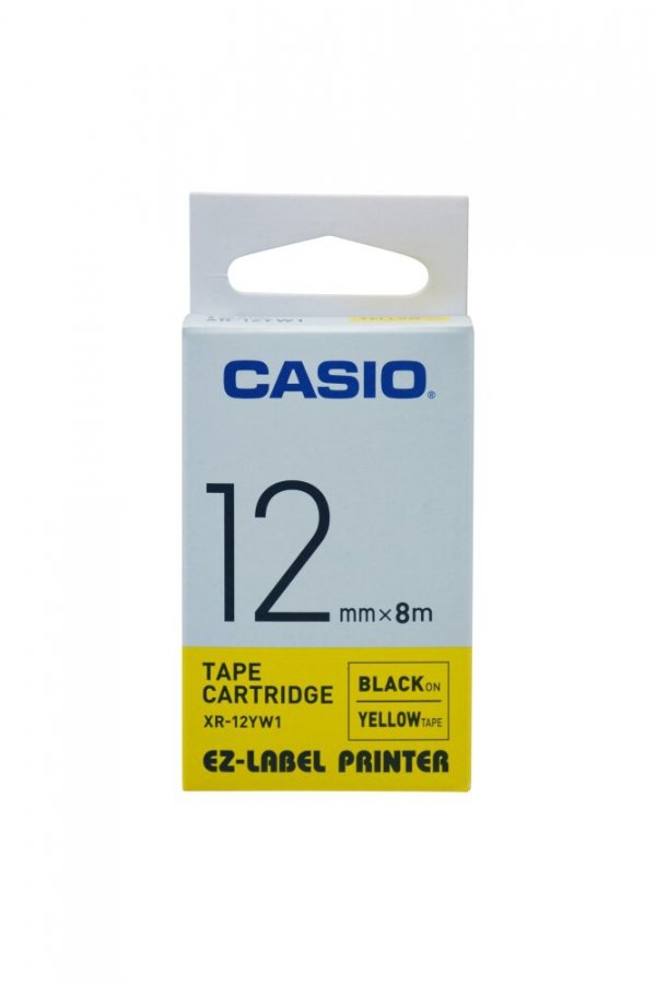 Casio oryginalna taśma do drukarek etykiet. Casio. XR-12YW1. czarny druk/żółty podkład. nielaminowany. 8m. 12mm XR-12YW1
