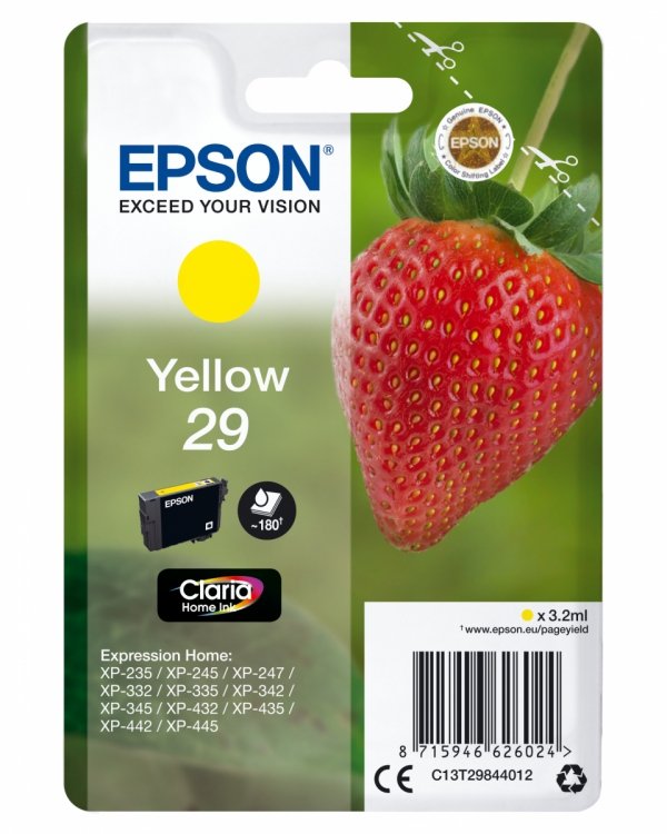 Tusz EPSON C13T29844012, T29, yellow, 3,2ml, Epson Expression Home XP-235,XP-332,XP-335,XP-432,XP-435