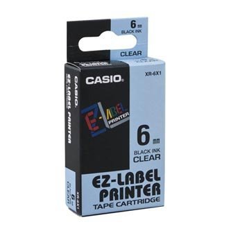 Casio oryginalny taśma do drukarek etykiet, Casio, XR-6X1, czarny druk/przezroczysty podkład, 6mm XR-6 X1