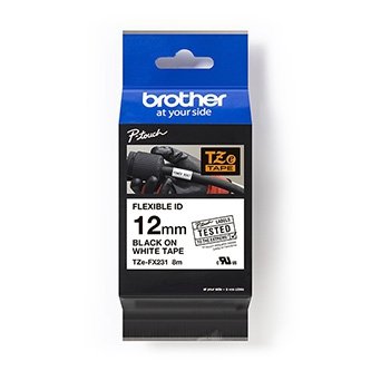 Taśma Brother TZE-FX231, czarny druk/biały podkład, laminowane, 8m, 12mm, flexibilnĂ­