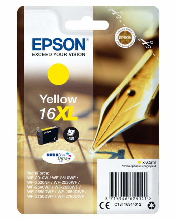 Tusz EPSON C13T16344012, T163440, 16XL, yellow, 6.5ml, Epson WorkForce WF-2540WF, WF-2530WF, WF-2520NF, WF-2010