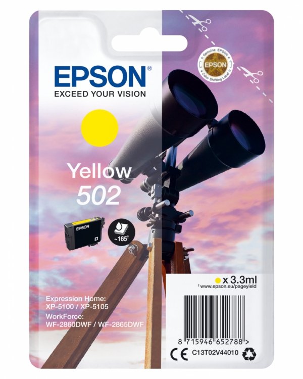 EOL - wycofany z oferty - Tusz EPSON  C13T02V44020, 502, T02V440, yellow, 165s, 3.3ml, Epson XP-5100, XP-5105, WF-2880dwf, WF2865dwf C13T02V44020