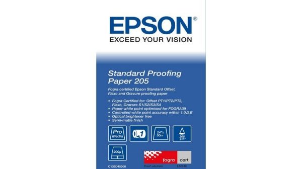 Papier do plotera / EPSON / 610/50/Standard Proofing Paper Roll, 24 cale, C13S045008, 205 g/m2, papier, 610mmx50m, biały, do drukarek atramentowych, rolka