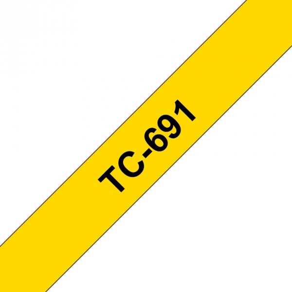 Taśma Brother TC-691. czarny druk/żółty podkład. laminowane. 7.7m. 9mm TC691