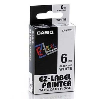 Casio oryginalna taśma do drukarek etykiet. Casio. XR-6WE1. czarny druk/biały podkład. nielaminowany. 8m. 6mm XR-6WE1