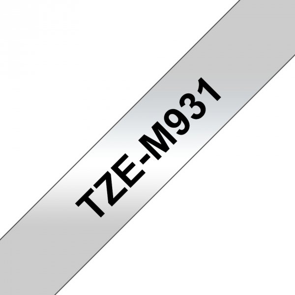 Taśma Brother TZE-M931. czarny druk/srebrny podkład. laminowane. 8m. 12mm TZEM931