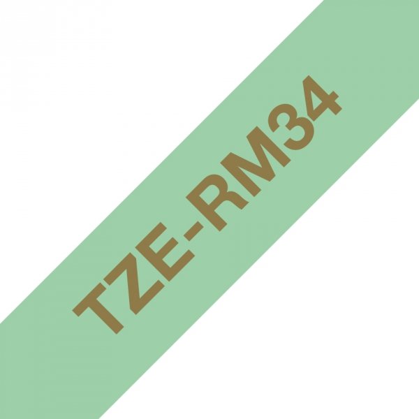 Taśma Brother TZE-RM34, złoty druk/zielony podkład, tekstylny, 4m, 12mm
