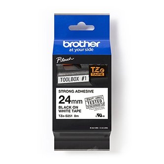 Brother oryginalny taśma do drukarek etykiet, Brother, TZE-S251, czarny druk/biały podkład, laminowane, 8m, 24mm, mocny klej