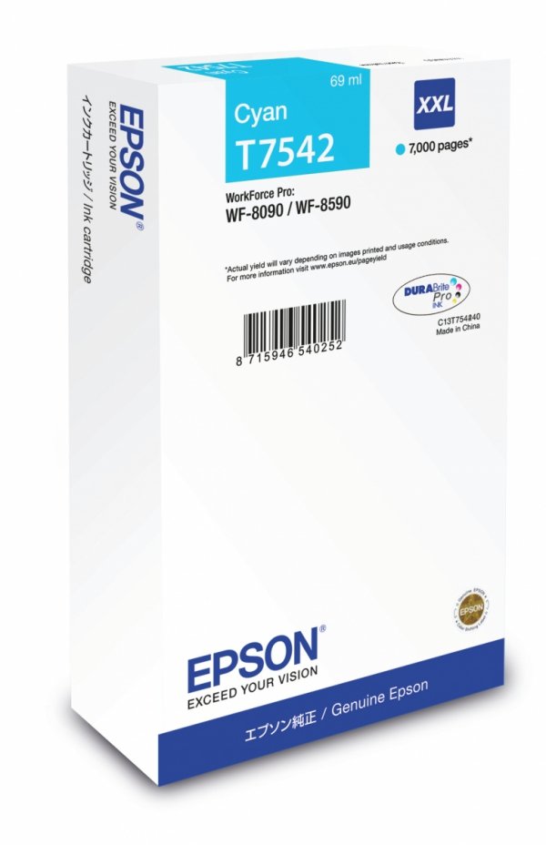 Tusz EPSON C13T754240. T7542. XXL. cyan. 69ml. Epson WorkForce Pro WF-8090DW. WF-8590DWF C13T754240