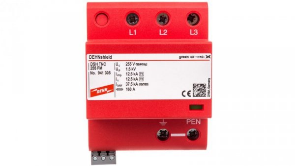 Ogranicznik przepięć Typ 1+2 3P 12,5/37,5kA 1,5kV DEHNshield TNC 255 FM 941305