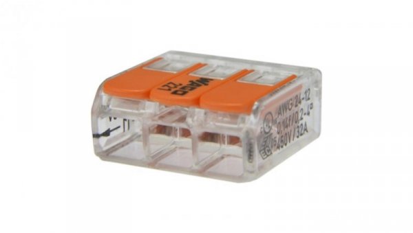 Szybkozłączka 3x 0,2-4,0mm2 uniwersalna (na drut / na linkę) 450V/32A ORYGINALNA woreczek 10szt. 221-413