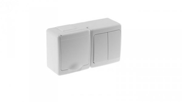 BETA Wyłącznik hermetyczny pojedynczy, świecznikowy i gniazdo BETA pojedyncze, białe, biała klapka, IP44 /D.3112BGW2/1/