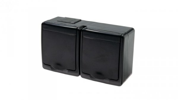 BETA Gniazdo hermetyczne podwójne schuko, czarne, czarna klapka, IP44 /D.3713SCGG/1/