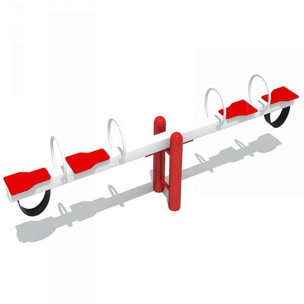 Huśtawka ważka podwójna dla 4 dzieci – czerwona i biała konstrukcja stalowa, widok z boku