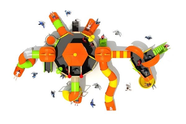 projekt placu zabaw widok z góry, strefa bezpieczeństwa 2m wokół urządzenia