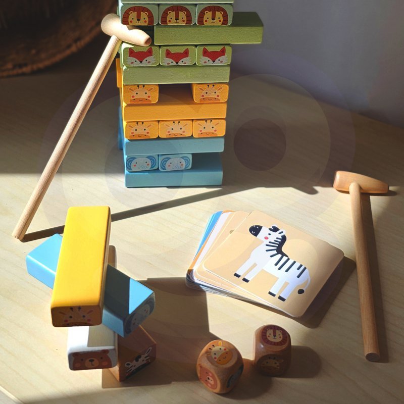 TOOKY TOY Gra Zręcznościowa "Chwiejąca się Wieża"  Zwierzęta 82 el.