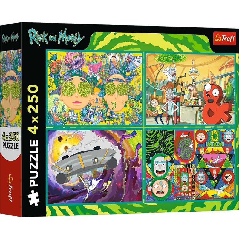 Trefl Puzzle 4x250 elementów Rick i Morty Zakręcony świat