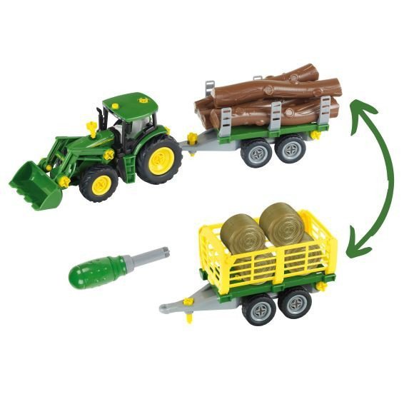 Klein Traktor John Deere do skręcania z 2 przyczepami