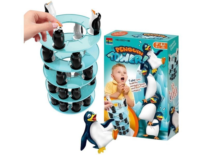 Gra zręcznościowa PINGWINKOWA WIEŻA &quot;Penguin Tower&quot; Ruchoma, krzywa wieża Budowanie Wieży