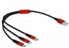 Delock Kabel 3IN1 USB-A(M)->LIGHTNING(M)+MICRO-B(M)+USB-C(M) tylko  ładowanie 0.3M czerwono/czarny
