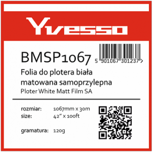 Folia polipropylen samoprzylepna biała matowa Yvesso 1067x30 120g BMSP1067