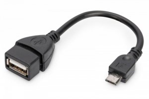 Digitus Kabel adapter USB 2.0 HighSpeed OTG Typ microUSB B/USB A M/Ż 0,2m Czarny