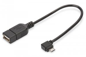 Digitus Kabel adapter USB 2.0 HighSpeed OTG Typ microUSB B kątowy/USB A M/Ż 0,15m Czarny