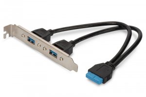 Digitus Kabel na śledziu USB 3.1 Gen.1 SuperSpeed 5Gbps Typ IDC (10pin)/2xUSB A M/Ż czarny 0,25m