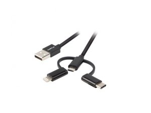 Lanberg Kabel Premium 3in1 USB AM - micro USB BM + Lightning M + USB CM  2.0 1,8m czarny
