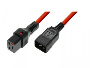 Digitus Kabel zasilający serwerowy blokada IEC LOCK 3x1,5mm2 C20 prosty/C19 prosty M/Ż 2m Czerwony