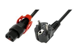 Digitus Kabel połączeniowy zasilający blokada IEC LOCK+ 3x1mm2 Schuko kątowy/C13 prosty M/Ż 2m Czarny