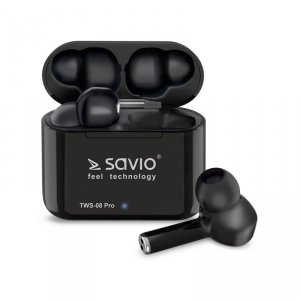 Elmak Słuchawki bezprzewodowe Savio TWS-08 PRO BT 5.0 z mikrofonem i power bankiem