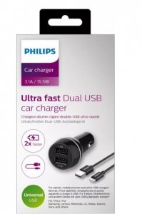 Philips Podwójna ładowarka samochodowa z kablem USB Type C
