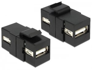 Delock Moduł Keystone USB2.0 A, wtyk żeński > USB2.0 A, wtyk żeński, czarny