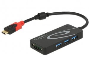 Delock HUB USB-C 3.1  3-porty +2x czytnik SD 15 cm czarny