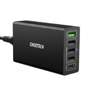 CHOETECH Q3-4U2Q Black Ładowarka sieciowa 5xUSB Quick Charge 3.0 60W Power Delivery