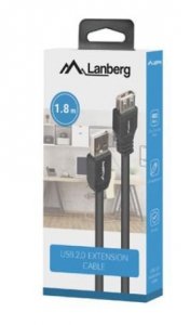 Lanberg Przedłużacz USB-A M/F 2.0 1.8m czarny BOX