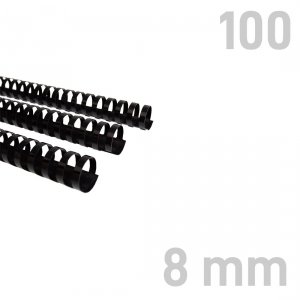 Grzbiety plastikowe Czarne - O.COMB Okrągłe 8mm 100szt- A4